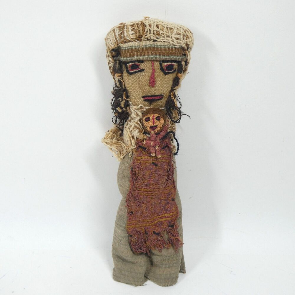 Peruvian Chancay Burial Doll Handmade Fabric 10" Tall Vintage Peru Funeral